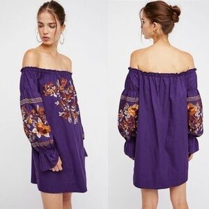 NWT Free People Fleur Du Jour Floral Embroidered Min Dress Purple XS